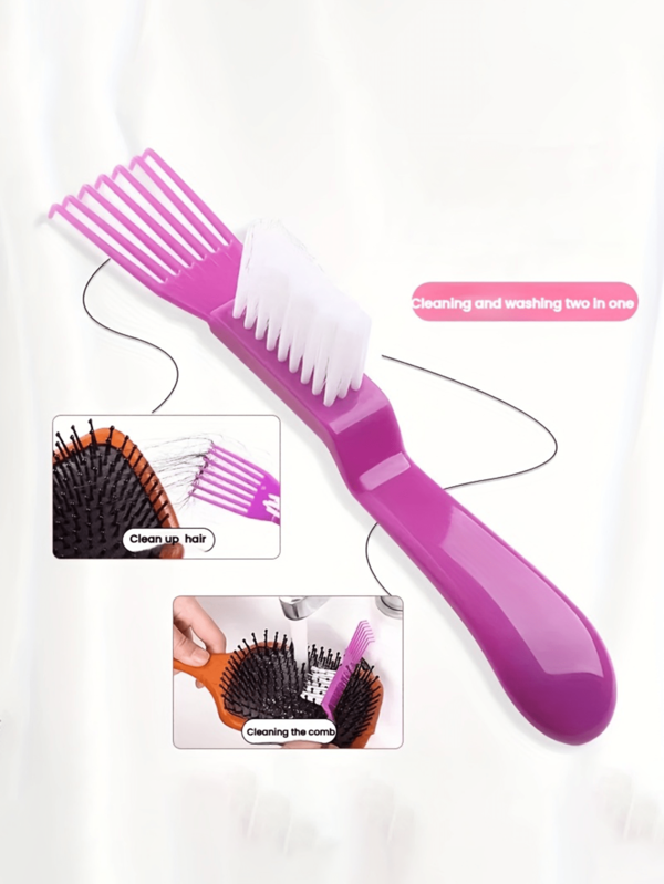Two-In-One Comb Cleaning Brush - Suitable For Air Cushion Comb Hair Cleaning Hook / Comb Gap Cleaning Tool / Curling Comb Cleaner / Hairdressing Comb Gap Cleaning Brush - Reusable - Rounded Handle For Easy Operation.
