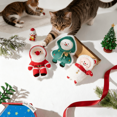 Muñeca de peluche de gato navideño con gato, muñeca compañera interactiva