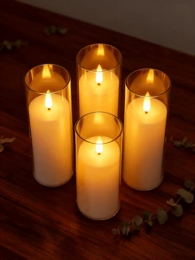 2/3/5 Pcs Flameless Candles With Remote Control, Battery Powered LED Candles With Timer, Smokeless LED Electronic Candles, Romantic LED Decorative Candle Lights, LED Pillar Candles, Suitable For Home Decor, Bedroom, Wedding, Proposal, Christmas, Company Party, Party, Dining Table Centerpiece, Candle Warmer, Fake Candles, Gifts - Transparent - View 5