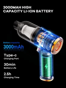 REMAX Aspiradora portátil inalámbrica recargable de 3 en 1 para coche y hogar, 1500mAh, 6000pa, aspiradora, soplador de polvo y soplador de aire 3 en 1, 320g de peso ligero, 2 niveles de succión ajustables, luz LED incorporada para ver áreas oscuras, dos boquillas intercambiables, Tipo-C, para coche, dispositivo de oficina, hogar, negro/blanco