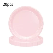 10件/20件/50件圆形粉色纸质餐盘7英寸9英寸一次性餐盘生日派对婚礼晚宴节日野餐或旅行派对餐盘 - 粉色 - 查看 7