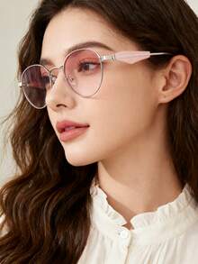 Gafas de mujer con lentes degradados rosas, montura redonda clásica, gafas sonrojadas versátiles, gafas decorativas de estilo callejero