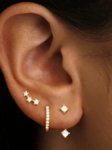 3pcs Fashionable Minimalist Versatile Octagram Earrings - Gold - View 6