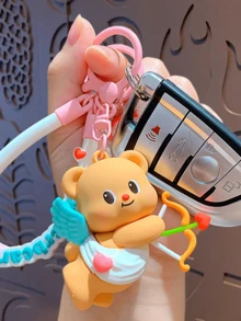 Butterbear Pink Angel Keychain Charm, Adorable Pendant, Angel Wings, Heart Detail, Bag & Key Decor, Daily Travel, Gift for Animal Lovers, Kawaii Charm, Backpack Accent, Alloy Chain, Limited Edition, Gift Ready, Angelic Vibe, Cute Accessory,, Pop Buddy, Heart Lltk, Pop Buddy, Finory, Popy) - 粉色 - 查看 5