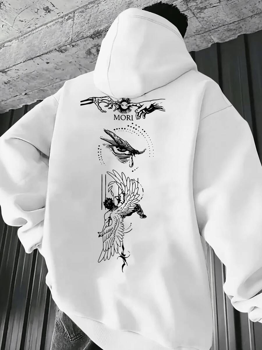 Estilo de Oscura, Sudadera con Capucha para Hombre con Estampado de Patrón de Elemento Visual Único y Misterioso - Blanco - Ver 1