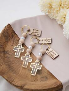 Personalized Baptism Cross Keychain Favors, Bulk Supply For Girls Boys First Communion Christening Bautizo Party Favors - Gold - View 8