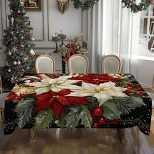 1/20pcs Christmas Tablecloth, Luxurious Red White Floral And Red Christmas Berries Patterned Tablecloth, Christmas Atmosphere Decoration, Vibrant Dining Table Arrangement For Kitchen, Dining Table, Festive Party, Outdoor Picnic - Multicolor - View 6