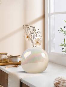 1PC Ceramic Vase With Geometric Stripes Of Gold And Silver Plating, Room Decoration, Home Decoration, Kitchen Decoration, Wedding Decoration, Table Decoration, Ornaments, Office Decoration, Garden Decoration, Outdoor Decoration.