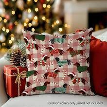 MEMNUN 1 件圣诞红格子腊肠犬戴圣诞帽印花靠垫套 [无枕芯]，17.7*17.7 英寸 (45*45 厘米)/19.69*19.69 英寸 (50*50 厘米)/15.75*15.75 英寸 (40*40 厘米)，[单面印刷] 圣诞装饰、房间装饰、家居装饰、卧室装饰、沙发、床、客厅、卧室、汽车、办公室、酒店装饰、抱枕套、适合所有季节、送给家人和朋友的完美礼物