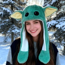 Star Wars Cartoon Party Hat, Cute And Suitable As Birthday Gift, Fun Hat, Back To School Party Hat, Cosplay Hat, Christmas Gift, The Movable Ears Make This Creative Hat Warm And Fashionable, Warm Plush Hat, Green, Pink, Yellow Ear Star Wars Cute Hat - Multicolor - View 4