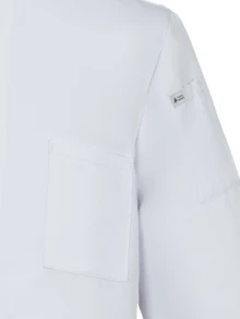 长袖厨师服，秋冬款，白色，法式领口，耐用，耐洗，不起球，亲肤面料，不褪色，防缩水，适用于酒店、餐厅、面包店、咖啡馆、厨房、食堂，男女通用设计 - 白色 - 查看 7