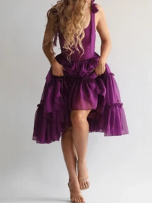 Women's Sleeveless Prom Dresses Short Homecoming Dress For Teens Lace Dresses Off Shoulder Beaded Ball Tulle Formal Evening Party Gowns - 紫羅蘭色 - 查看 2