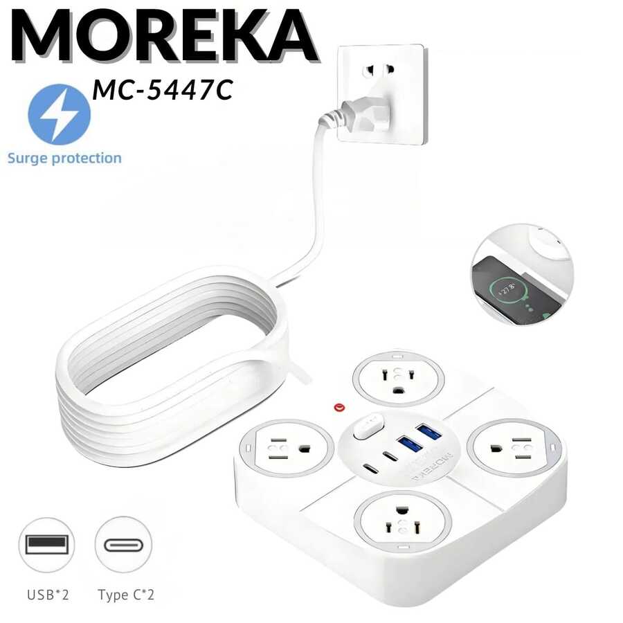 MOREKA 1 Pieza Cargador Multicontactos Con 4 Salidas 2 Usb 2 Tipo C Regleta