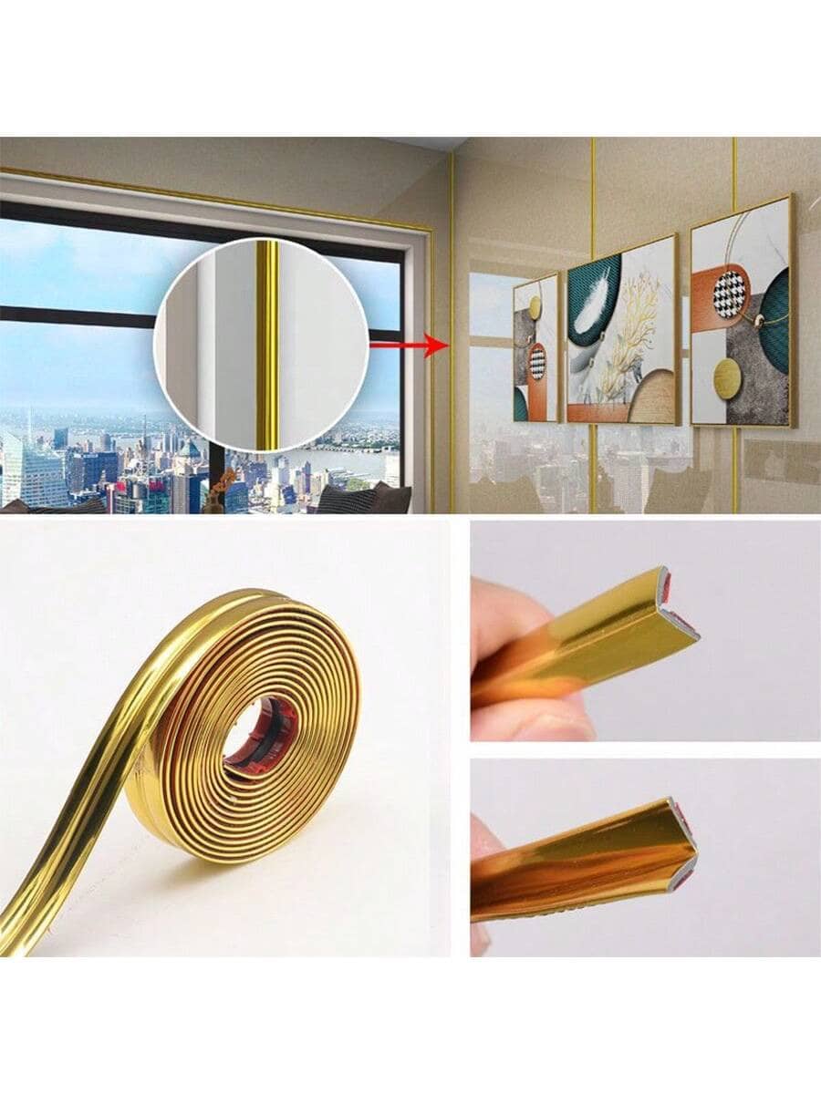 3-In-1 Multifunctional Wall Molding Trim, Corner Guards & Caulk Strip - Shiny Golden PVC, High Quality & Oil-Resistant, Easy Peel & Stick Installation For Door Frames, Baseboards, Table Edges (16.4ft X 0.8in), Molding Trim Wall, Decorative Protection Strip, Elegant Design Strip, Oilresistant Material