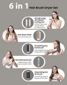 UKLISS 6-In-1 Hot Air Brush Set With 3 Temperature Settings (50℃/78℃/105℃) - Multifunctional Hair Dryer Straightener Curler, Time-Saving, Portable For Travel, Ideal Christmas Gift To Create Stylish Hairstyles - 查看 4