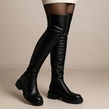 Over The Knee Boots Fashion Tractor Stylish Simple Gothic Party - Black - View 2