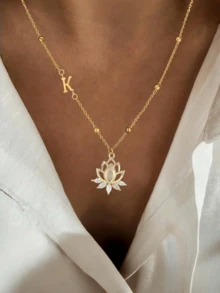 1pc Elegant Zirconia Lotus Flower Pendant Necklace, Suitable For Friends, Sisters, Mothers, Everyday Wear, Best Gift