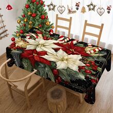 1/20pcs Christmas Tablecloth, Luxurious Red White Floral And Red Christmas Berries Patterned Tablecloth, Christmas Atmosphere Decoration, Vibrant Dining Table Arrangement For Kitchen, Dining Table, Festive Party, Outdoor Picnic - Multicolor - View 14