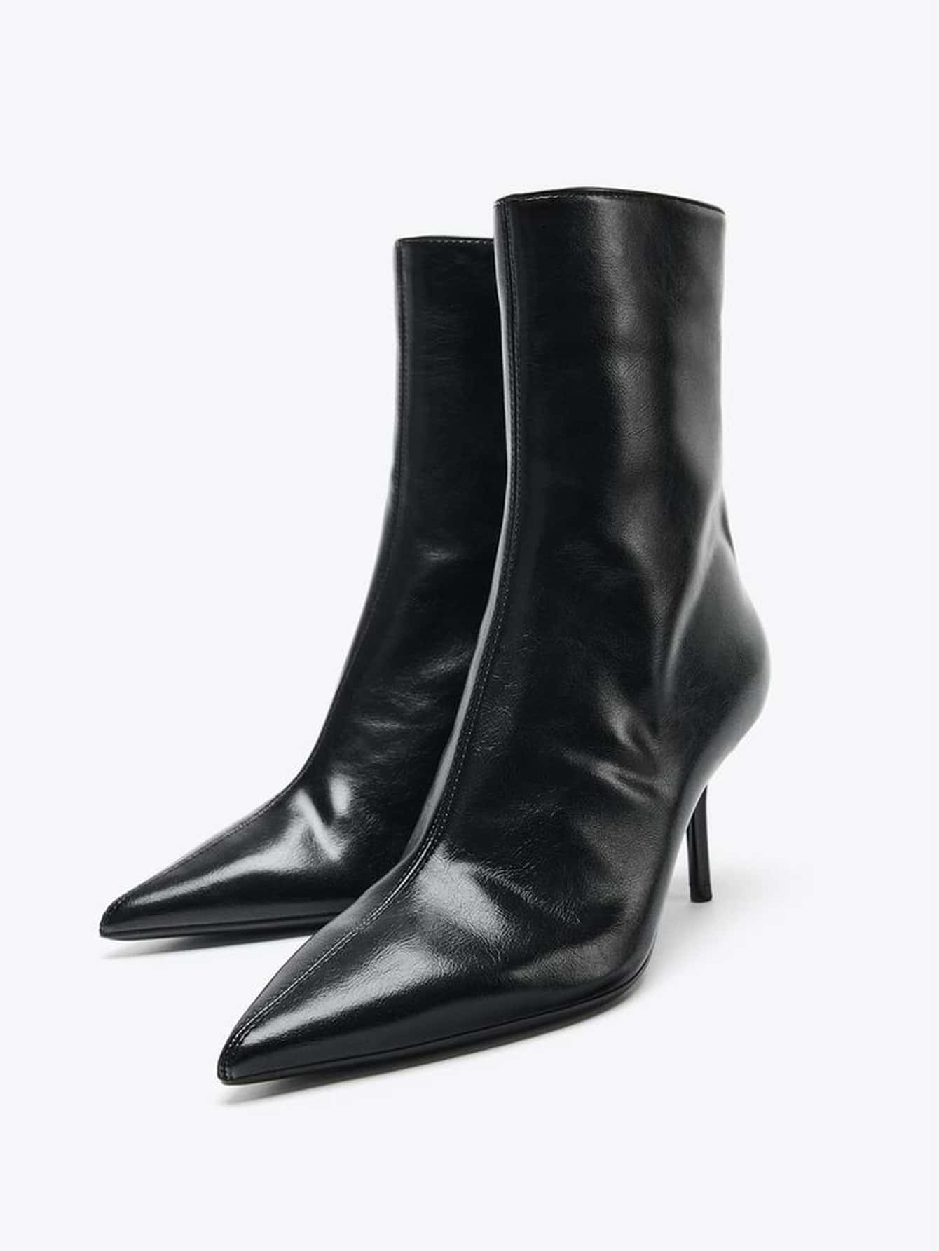New Autumn/Winter Black Side Zipper Pointed Toe Stiletto Heel Ankle Boots, Versatile & Fashionable,Kitten Heels - Black - View 1