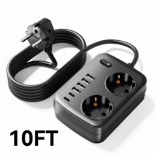 1 bộ chống sét lan truyền đa cổng 8 trong 1, có 2 ổ cắm điện AC, 4 cổng USB-A, 2 cổng USB-C, công tắc nguồn độc lập, điện áp hoạt động 100-250V, thích hợp sử dụng tại nhà, văn phòng và trạm sạc khi đi du lịch. - Phích cắm loại F của EU (220-240V) - Xem 14