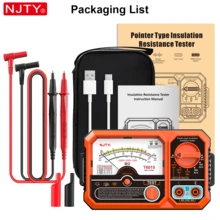 NJTY 1 件指针式绝缘电阻表，兆欧表，USB 充电，1000V 电压测量，低电阻警报，带便携包和夹子，测试导线 - 橘色 - 查看 9