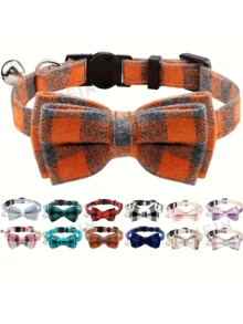1pc Stylish Plaid Bow-Tie Cat Collar - Adjustable & Comfortable Fit, Fashion Accessory For Your Feline
