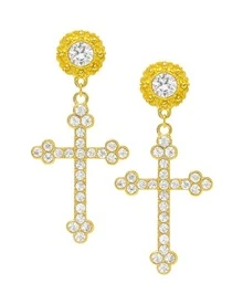 1 Pair Of Large Cross Studded Earrings With Rhinestones Elegant Extravagant Women's Fashion - 金色 - 查看 5
