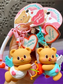 Butterbear Pink Angel Keychain Charm, Adorable Pendant, Angel Wings, Heart Detail, Bag & Key Decor, Daily Travel, Gift for Animal Lovers, Kawaii Charm, Backpack Accent, Alloy Chain, Limited Edition, Gift Ready, Angelic Vibe, Cute Accessory,, Pop Buddy, Heart Lltk, Pop Buddy, Finory, Popy) - 粉色 - 查看 9