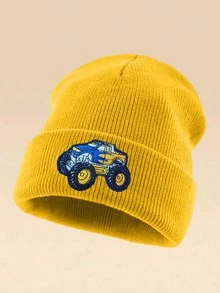 1pc Cartoon Tractor Embroidered Knit Beanie Hat, Suitable For Cycling And Hiking