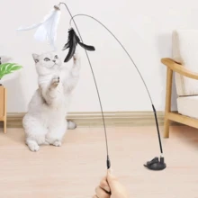 Varinha de Brinquedo para Gatos com Plumas, Interativo, Flexível, Ideal para Exercício e Caça - Branco - Visão 3