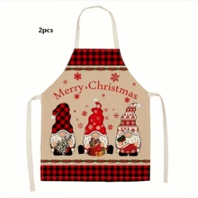 5 pièces/set Tabliers de Noël, nouveaux tabliers en lin imprimés de manière créative pour la décoration des fêtes, les fêtes, la cuisine à la maison, le Père Noël et les tabliers décoratifs, tabliers de cuisine unisexes - Multicolore - Voir 14