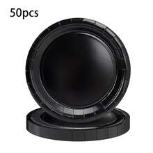 10pcs/20pcs/50pcs Round Black Party Plates Pack Disposable 9 Inch Paper Dinner Plates 7 Inch Dessert Plates For Daily Meals Picnics Camping Birthdays Christmas Halloween Thanksgiving Decorations - Black - View 6