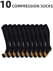 (10 Pairs) High-Top Compression Socks For Women And Men Suitable For Running, Hiking, Trekking, Fitness, Travel, Cycling, And Other Sports And Compression Sockings For Halloween, Christmas, Birthdays, And Gifts. - 彩色 - 查看 1