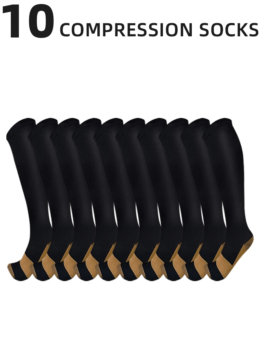 (10 Pairs) High-Top Compression Socks For Women And Men Suitable For Running, Hiking, Trekking, Fitness, Travel, Cycling, And Other Sports And Compression Sockings For Halloween, Christmas, Birthdays, And Gifts. - 彩色 - 查看 1