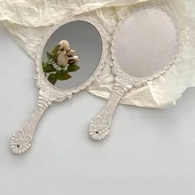 复古手持化妆镜 - 花卉蚀刻电镀梳妆镜，复古欧式图案便携式旅行镜，可放置于钱包或梳妆台上，玫瑰金INS风手镜，创意礼物，适合新娘、青少年和复古爱好者，是婚礼准备、卧室装饰的完美之选，也是母亲节和圣诞节的绝佳礼物，优雅手柄小巧化妆镜 - 多色 - 查看 7