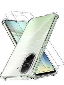 适用于小米和红米的三合一保护壳套装，包括 2 个高清高硬度防刮钢化玻璃屏幕保护膜 + 1 个减震透明加厚防摔 TPU 软手机壳，耐用、易于安装、适合手机壳和屏幕保护膜、高透明度、手机壳和屏幕保护膜组合套装防水 - 無色 - 查看 75