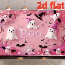 1 pièce Toile de fond de fête thème Halloween en rose "Boo", fantômes blancs mignons, chapeaux magiques roses, motifs de chauves-souris et d'étoiles. Cette toile de fond de fête convient pour la décoration murale intérieure et extérieure, les accessoires de studio photo, 210 x 150 cm