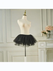 Lolita超短不对称衬裙，6层柔软薄纱泡泡袖衬裙，超蓬松Lolita裙子 - 黑色 - 查看 7