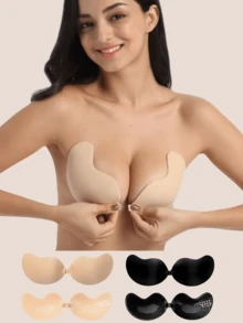 2/4對無肩帶黏貼式矽膠芒果杯胸罩 乳貼 透氣小胸適用 提拉聚攏 隱形露背胸罩 適合洋裝穿著 - 彩色 - 查看 1