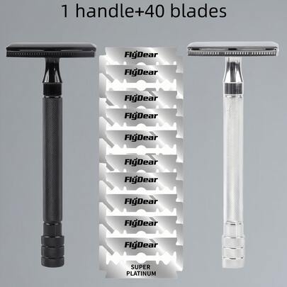 ماكينة حلاقة يدوية ذات حافتين معدنية، ماكينة حلاقة تقليدية للرجال ذات حافتين، ماكينة حلاقة لحية يدوية من سبيكة الألومنيوم، ماكينة حلاقة قديمة الطراز للرجال ذات حافتين، مناسبة ل- 10 مناسبات، مثالية لتنظيف الرجال، أداة أساسية للحلاقة اليومية