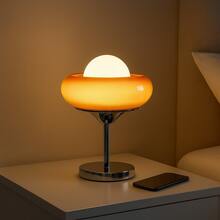 Modern Table Lamp Glass Lampshade Globe Bedside Lamp Creative Metal Base Desk Lamp Bedroom Living Room Decor Light