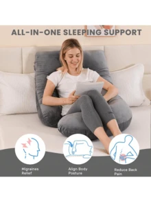 J-Shaped Full Body Pregnancy Pillow Grey – Sleeping Pillow For Pregnant Women With Support For Back, Legs, Belly & Hips - Xám - Xem 3