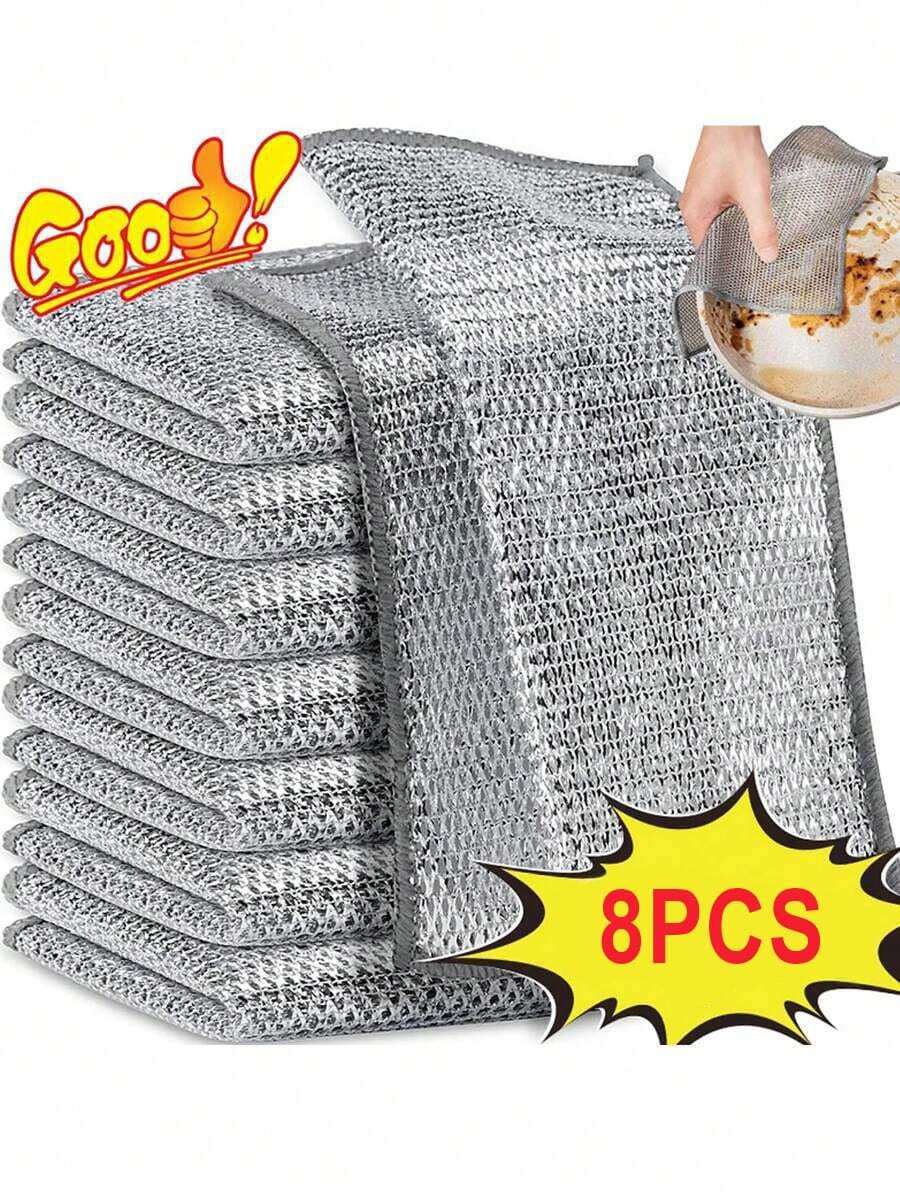 8PCS Magic Steel Velvet Scrubber Pads – Double-Layer Non-Scratch Cleaning Cloths, Reusable Rust Removers For Kitchen Pots, Pans, Cookware, Stoves, Dishes & Sinks, Multi-Purpose Cleaning Supplies - 8 Pack - 查看 1