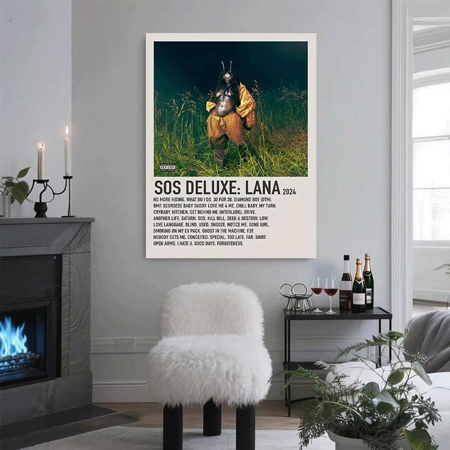 Framed 2D Canvas Modern Wall Art 1pc Album Cover Poster - SOS Deluxe - Beige Minimalist Music Art Print - Large Canvas Wall Decor For Living Room, Office, For Man Cave, Fan Gift - Modern Music Poster, Music Wall Art, Home Decoration, Stylish Typography, Premium Artwork, Home Decorators,  Flat, Perfect For Room Decor - Framed(框架) - 查看 1