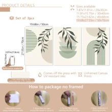 3pcs/Set Modern Wall Art Poster, Boho Soft Color Abstract Canvas Prints, Green Geometry Plant Art, Botanical Poster, Sage Green And Beige, Neutral Tones, Minimalist, Bohemian Art, Framed Or Unframed, Room Decor, Home Decor, College Dorm Apartment Decor, Gifts For Wall Decoration In Hotel, Home, Living Room, Bedroom, Bathroom And Office - Multicolor - View 19