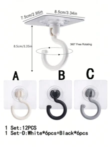 1pc 360° Rotating Self-Adhesive Ceiling Hook - Heavy Duty Capacity, No Drilling Installation, Multi-Purpose Wall Mounted Hook For Wind Chimes, Hanging Plants, Lighting, Home Decor, Tent Net, Mosquito Net And Home Organization