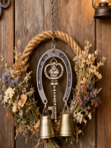 1pc Lucky Horseshoe Wind Chime, Iron Art Hanging Decor, Bell Ornament, Suitable For Room, Wall Decoration, New Year Gift, Small Present - Bronze - View 5