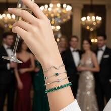 New 4pc Stylish, Vintage & Elegant Snake-Shaped Crystal Bracelet Set - With Green Elastic Claw Chain & Open-Design Bangle