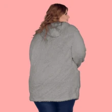 Women's Plus Size Teddy Coat With Hood And Pockets, Plush Inside And Out - Grey - View 3