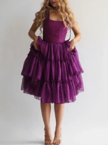 Women's Sleeveless Prom Dresses Short Homecoming Dress For Teens Lace Dresses Off Shoulder Beaded Ball Tulle Formal Evening Party Gowns - 紫羅蘭色 - 查看 11